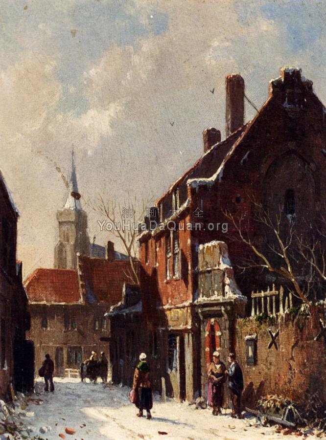 Figures In The Streets Of A Dutch Town In Winter - 阿德里亚努斯·埃沃森